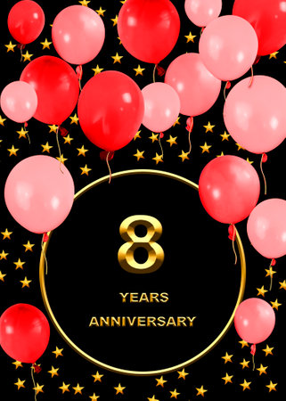 3d illustration of a 8th anniversary. golden numbers on a festive background. poster or card for anniversary celebration, partyの写真素材