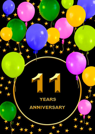 3d illustration of a 11th anniversary. golden numbers on a festive background. poster or card for anniversary celebration, partyの写真素材