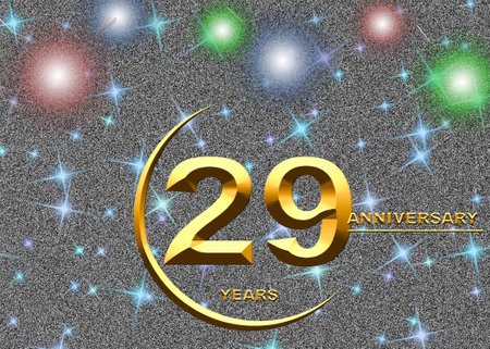 3d illustration of a 29 anniversary. golden numbers on a festive background. poster or card for anniversary celebration, partyの写真素材