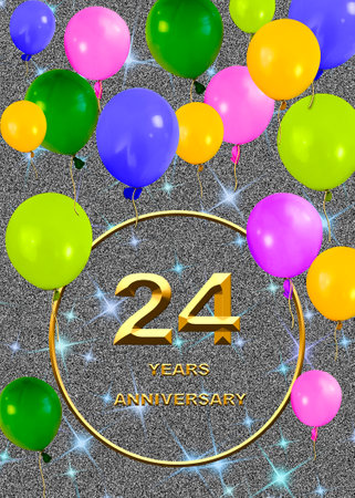 3d illustration of a 24 anniversary. golden numbers on a festive background. poster or card for anniversary celebration, partyの写真素材