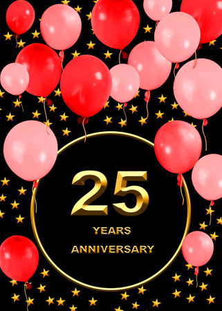 3d illustration of a 25 anniversary. golden numbers on a festive background. poster or card for anniversary celebration, partyの写真素材