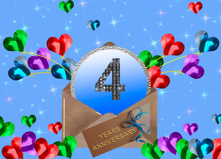 3d illustration, 4th anniversary. golden numbers on a festive background. poster or card for anniversary celebration, partyの写真素材
