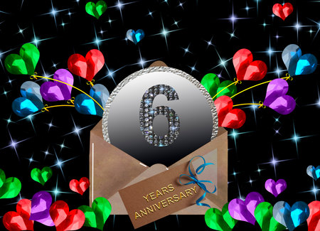 3d illustration, 6th anniversary. golden numbers on a festive background. poster or card for anniversary celebration, partyの写真素材
