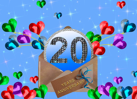 3d illustration, 20 anniversary. golden numbers on a festive background. poster or card for anniversary celebration, partyの写真素材