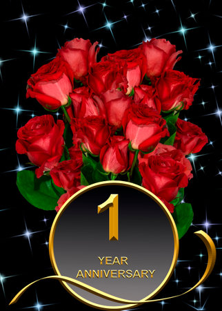 3d illustration, 1st anniversary. golden numbers on a festive background. poster or card for anniversary celebration, partyの写真素材