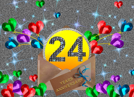 3d illustration, 24 anniversary. golden numbers on a festive background. poster or card for anniversary celebration, partyの写真素材