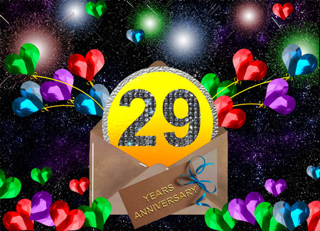 3d illustration, 29th anniversary. golden numbers on a festive background. poster or card for anniversary celebration, partyの写真素材