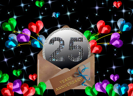 3d illustration, 25 anniversary. golden numbers on a festive background. poster or card for anniversary celebration, partyの写真素材