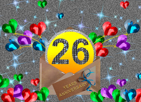 3d illustration, 26 anniversary. golden numbers on a festive background. poster or card for anniversary celebration, partyの写真素材
