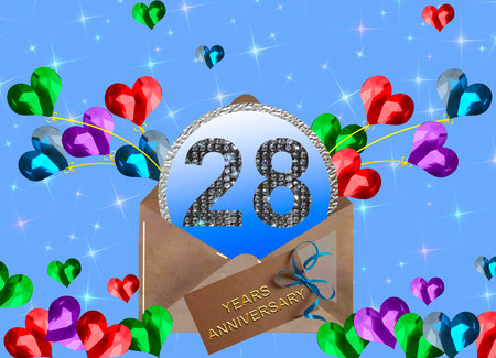 3d illustration, 28 anniversary. golden numbers on a festive background. poster or card for anniversary celebration, partyの写真素材