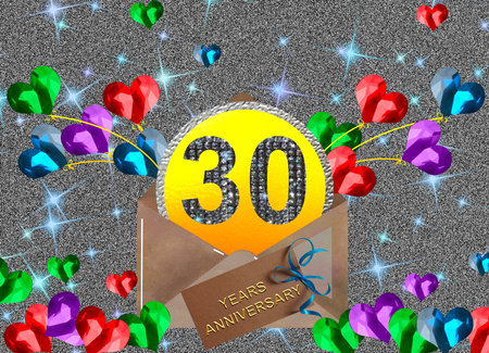 3d illustration, 30th anniversary. golden numbers on a festive background. poster or card for anniversary celebration, partyの写真素材