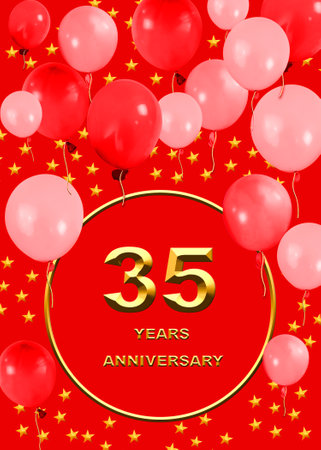 3d illustration, 35 anniversary. golden numbers on a festive background. poster or card for anniversary celebration, partyの写真素材