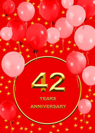 3d illustration, 42 anniversary. golden numbers on a festive background. poster or card for anniversary celebration, partyの写真素材