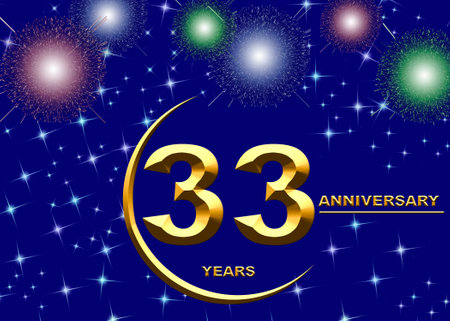 3d illustration, 33 anniversary. golden numbers on a festive background. poster or card for anniversary celebration, partyの写真素材