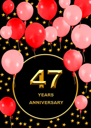 3d illustration, 47 anniversary. golden numbers on a festive background. poster or card for anniversary celebration, partyの写真素材