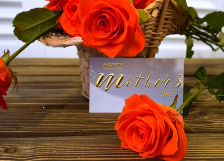 Happy mother's day! Card, Banner, flyer, Congratulations on Mother's Day, Bouquet of rosesの写真素材