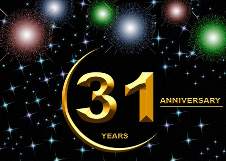 3d illustration, 31st anniversary. golden numbers on a festive background. poster or card for anniversary celebration, partyの写真素材