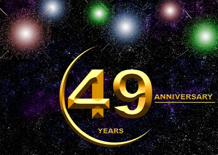 3d illustration, 49 anniversary. golden numbers on a festive background. poster or card for anniversary celebration, partyの写真素材