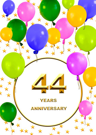 3d illustration, 44 anniversary. golden numbers on a festive background. poster or card for anniversary celebration, partyの写真素材