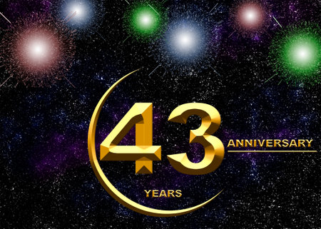 3d illustration, 43 anniversary. golden numbers on a festive background. poster or card for anniversary celebration, partyの写真素材