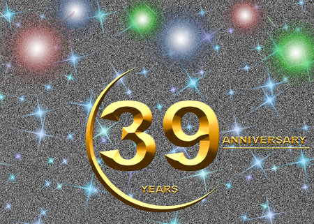 3d illustration, 39th anniversary. golden numbers on a festive background. poster or card for anniversary celebration, partyの写真素材