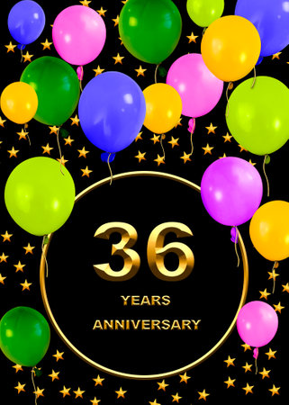 3d illustration, 36 anniversary. golden numbers on a festive background. poster or card for anniversary celebration, partyの写真素材