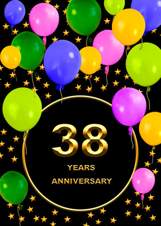 3d illustration, 38 anniversary. golden numbers on a festive background. poster or card for anniversary celebration, partyの写真素材