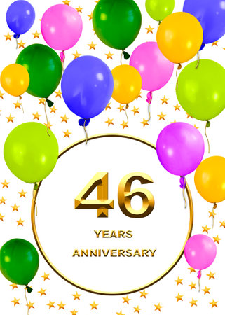 3d illustration, 46 anniversary. golden numbers on a festive background. poster or card for anniversary celebration, partyの写真素材