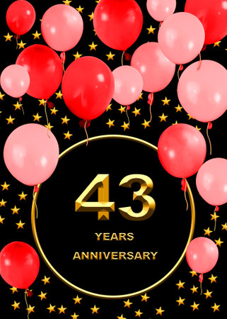 3d illustration, 43 anniversary. golden numbers on a festive background. poster or card for anniversary celebration, partyの写真素材