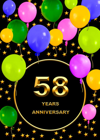 3d illustration, 58 anniversary. golden numbers on a festive background. poster or card for anniversary celebration, partyの写真素材