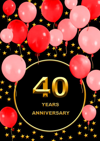 3d illustration, 40 anniversary. golden numbers on a festive background. poster or card for anniversary celebration, partyの写真素材