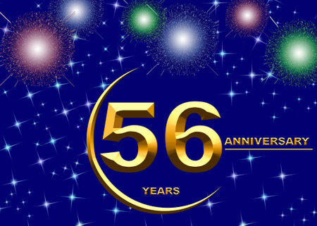 3d illustration, 56 anniversary. golden numbers on a festive background. poster or card for anniversary celebration, partyの写真素材