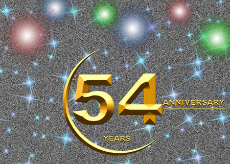 3d illustration, 54 anniversary. golden numbers on a festive background. poster or card for anniversary celebration, partyの写真素材