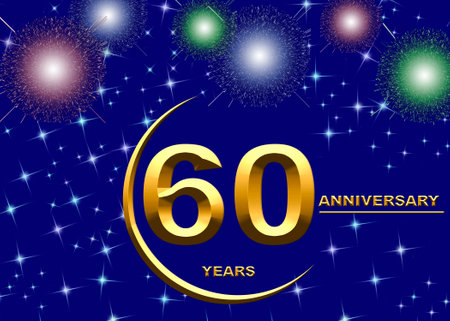 3d illustration, 60 anniversary. golden numbers on a festive background. poster or card for anniversary celebration, partyの写真素材