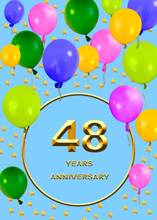 3d illustration, 48 anniversary. golden numbers on a festive background. poster or card for anniversary celebration, partyの写真素材