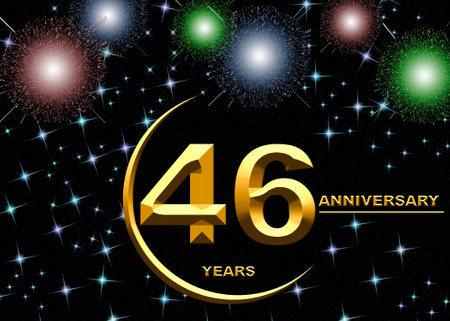 3d illustration, 46 anniversary. golden numbers on a festive background. poster or card for anniversary celebration, partyの写真素材