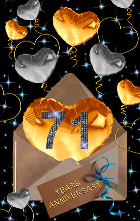 3d illustration, 71 anniversary. golden numbers on a festive background. poster or card for anniversary celebration, partyの写真素材