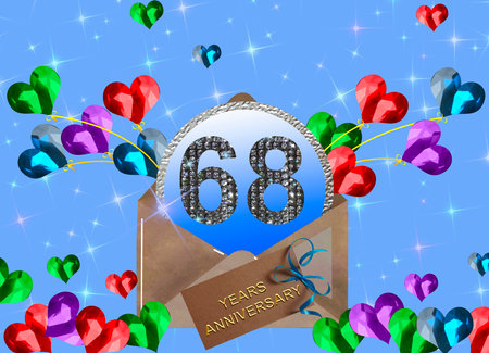 3d illustration, 68 anniversary. golden numbers on a festive background. poster or card for anniversary celebration, partyの写真素材