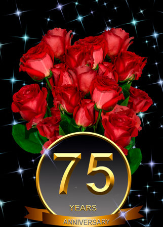 3d illustration, 75 anniversary. golden numbers on a festive background. poster or card for anniversary celebration, partyの写真素材