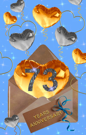 3d illustration, 73 anniversary. golden numbers on a festive background. poster or card for anniversary celebration, partyの写真素材