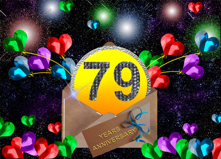3d illustration, 79 anniversary. golden numbers on a festive background. poster or card for anniversary celebration, partyの写真素材