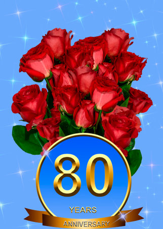 3d illustration, 80 anniversary. golden numbers on a festive background. poster or card for anniversary celebration, partyの写真素材