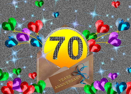 3d illustration, 70 anniversary. golden numbers on a festive background. poster or card for anniversary celebration, partyの写真素材