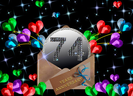 3d illustration, 74 anniversary. golden numbers on a festive background. poster or card for anniversary celebration, partyの写真素材