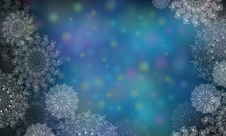 Blurred Background with transparent snowflakes for Christmas and New year. Illustrations of snowflakes for a backdrop. Copy space Happy New year, Christmas decoration, lace of snowflakesの写真素材