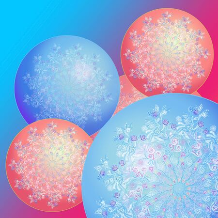 Christmas balls. Happy New Year card. Christmas balls with the flower and openwork image. Background rainbow. Merry Christmasの写真素材