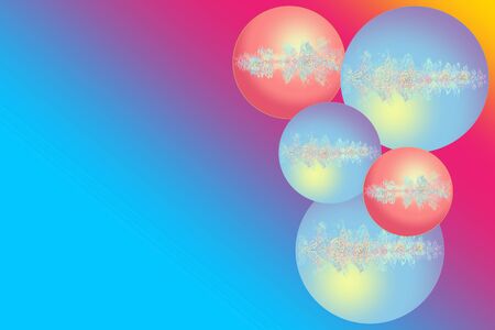 Christmas balls. Happy New Year card. Christmas balls with the flower and openwork image. Background rainbow. Merry Christmasの写真素材