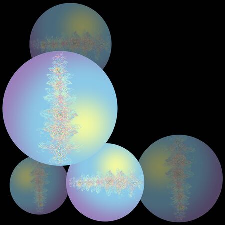 Christmas balls. Happy New Year card. Christmas balls with the flower and openwork image. Background black. Merry Christmasの写真素材