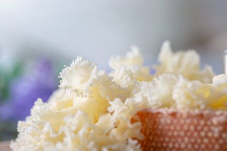 Closeup of rosettes Swiss cheese.の写真素材