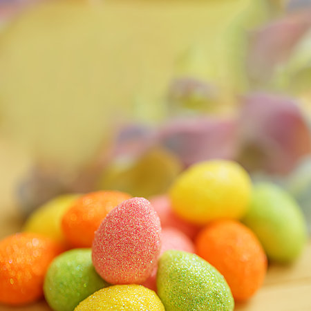 Easter sweet pink eggs. Background. The artistic intend and the filters. Film style.